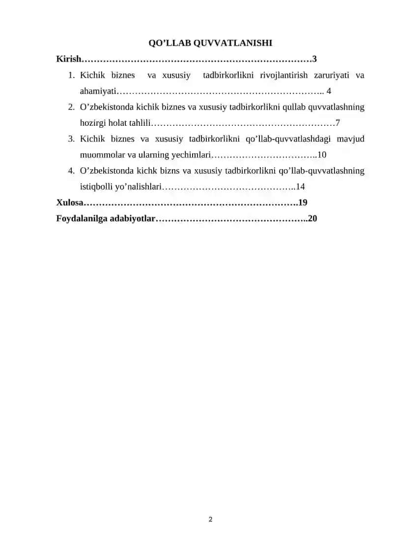 O’ZBEKISTONDA KICHIK BIZNES VA XUSUSIY TADBIRKORIKNI QO’LLAB QUVVATLANISHI 2