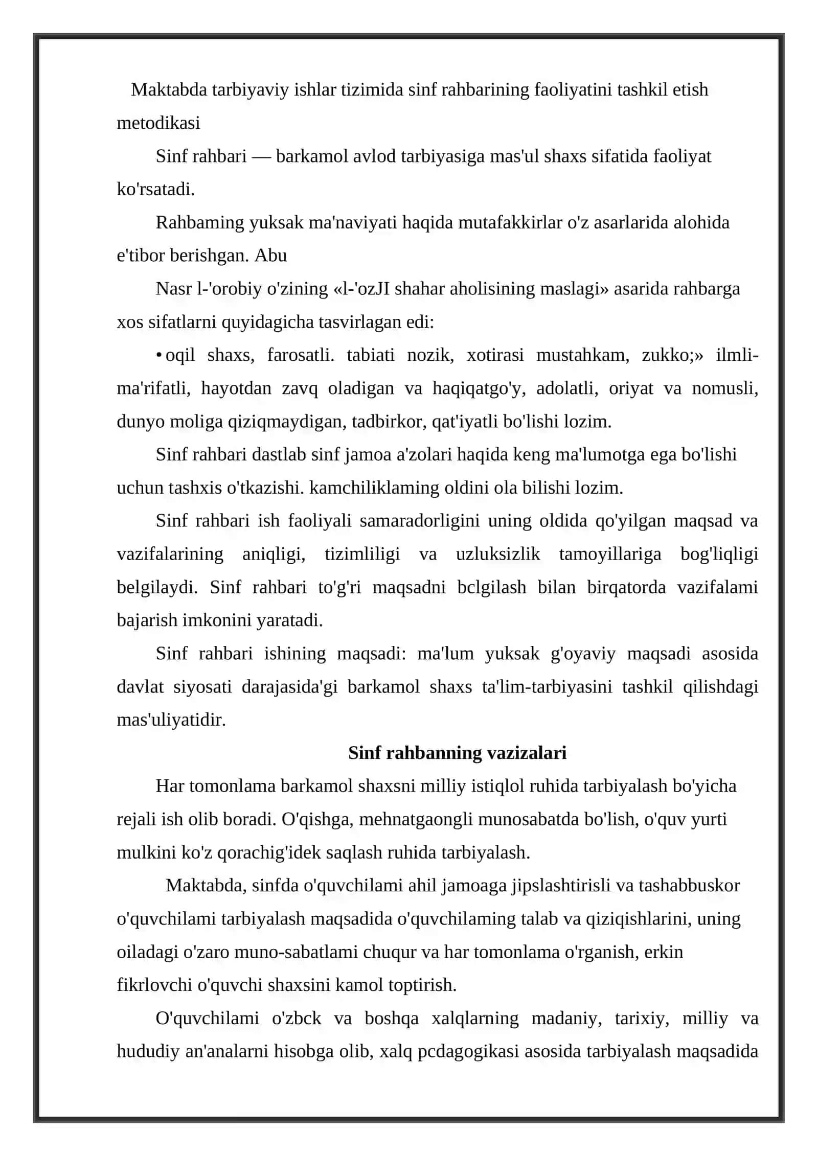 Sinf rahbarining namunaviy yillik ish rejasini tuzish metodikasi 2
