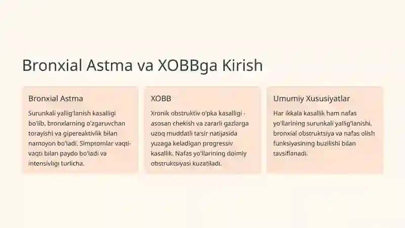 Bronxial Astma va Xronik Obstruktiv O'pka Kasalligi (XOBB) Propedevtikasi 2