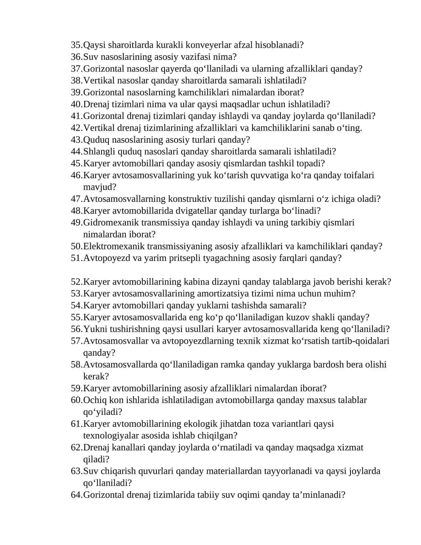 Savollar ruyxati 2