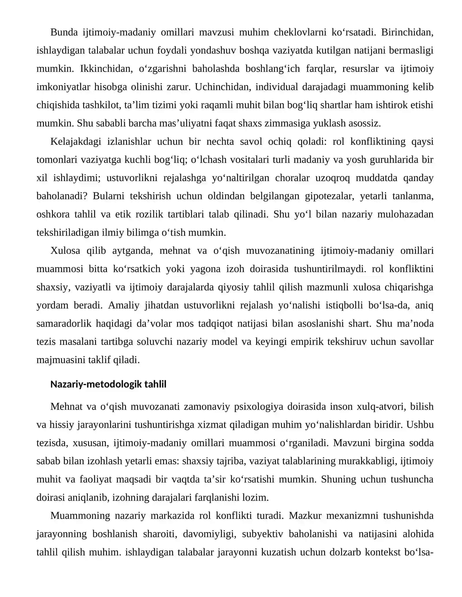 MEHNAT VA O‘QISH MUVOZANATI — IJTIMOIY-MADANIY OMILLARI 2