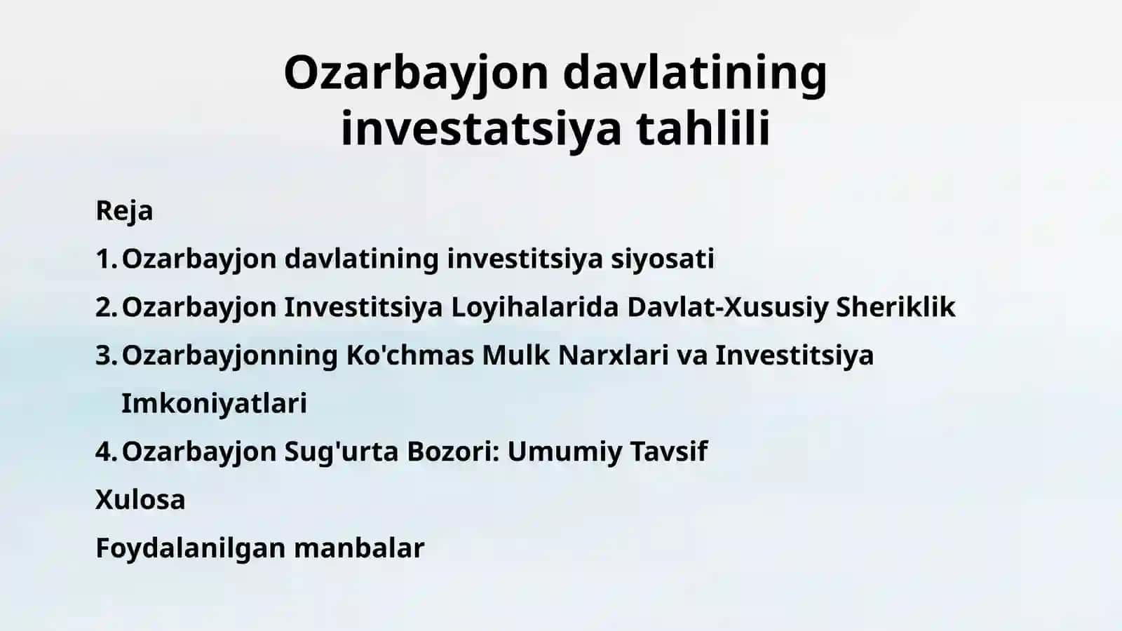 INVISTETSIYA FAOLIYATIFANIDAN TAYYORLAGAN TAQDIMOTI 2