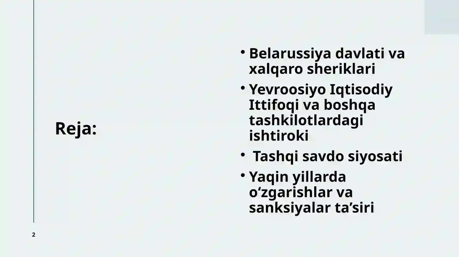 Belarussiya davlatining tashqi iqtisodiy aloqalari 2
