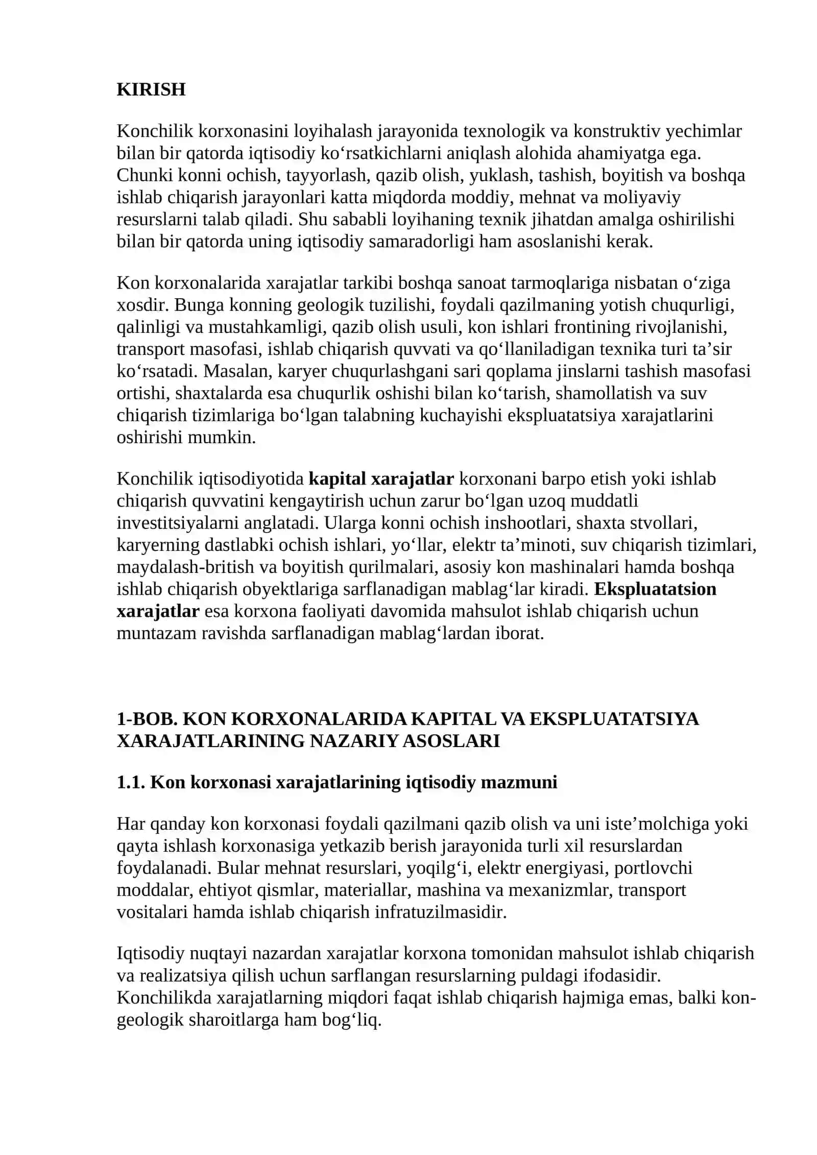KAPITAL VA EKSPLUATATSIYA XARAJATLARI, KORXONANING SOF FOYDASI 2