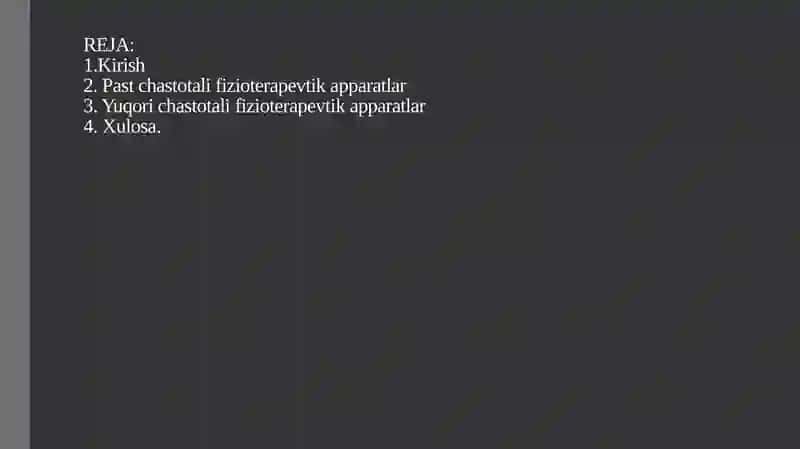 Past va yuqori chastotali fizioterapevtik apparatlar. Ularni ishlashining fizik asoslari. 2