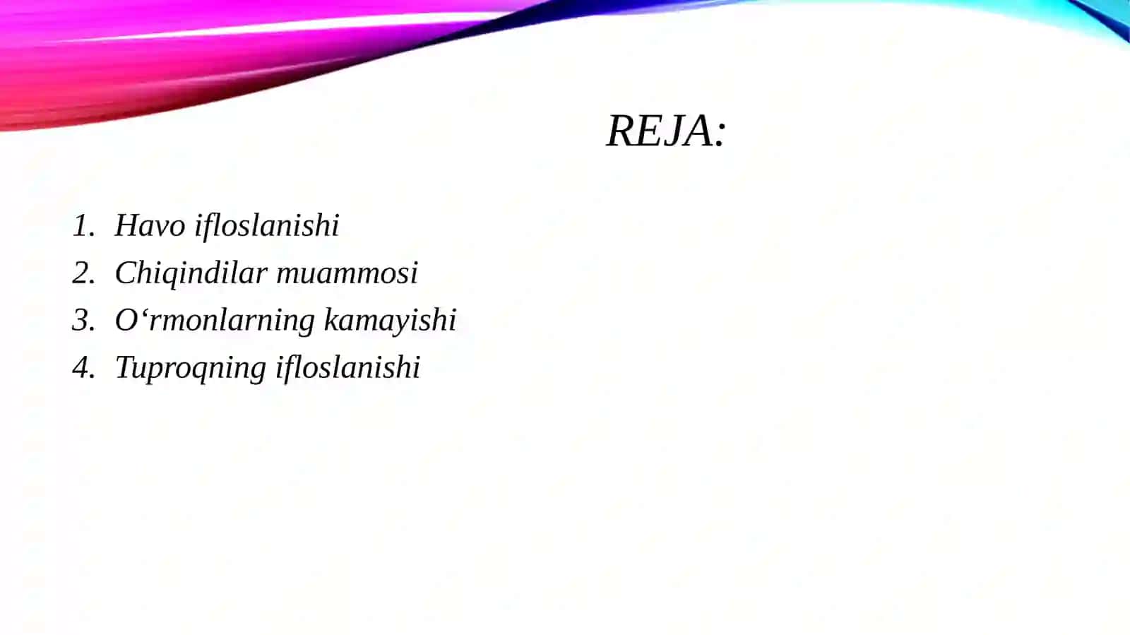 Ekologiya xaqida, muammo va yechimi 2