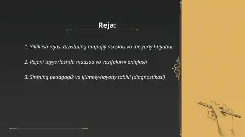 Sinf rahbarning namunaviy yillik ish rejasini tuzish metodikasi 2