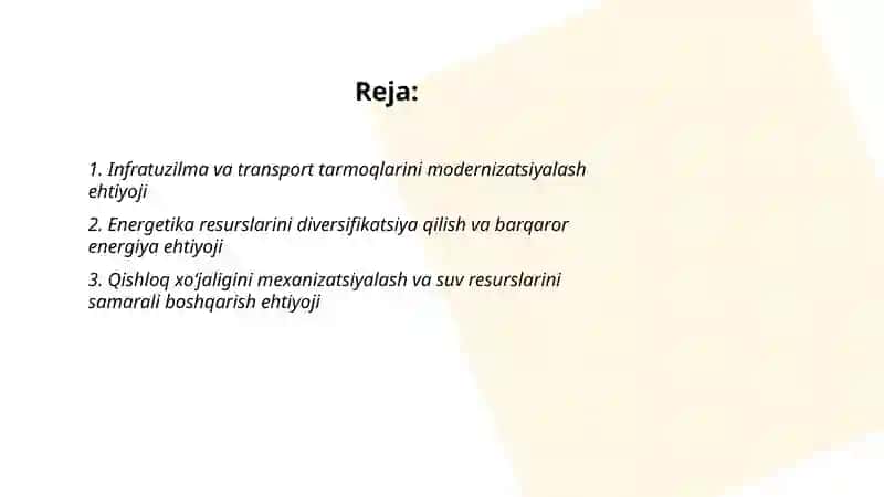 Oʻzbekiston iqtisodiyotidagi ehtiyojlar 2