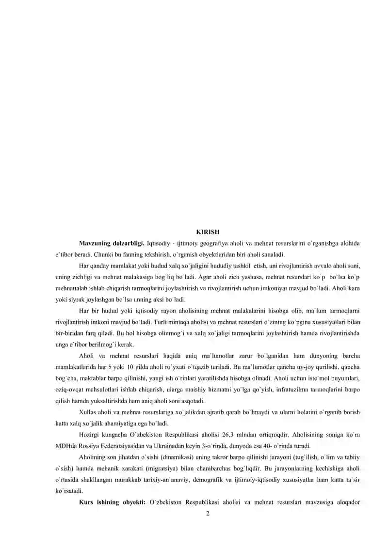 O'ZBEKISTON RESPUBLIKASI AHOLISI VA MEHNAT RESURSLARI 2