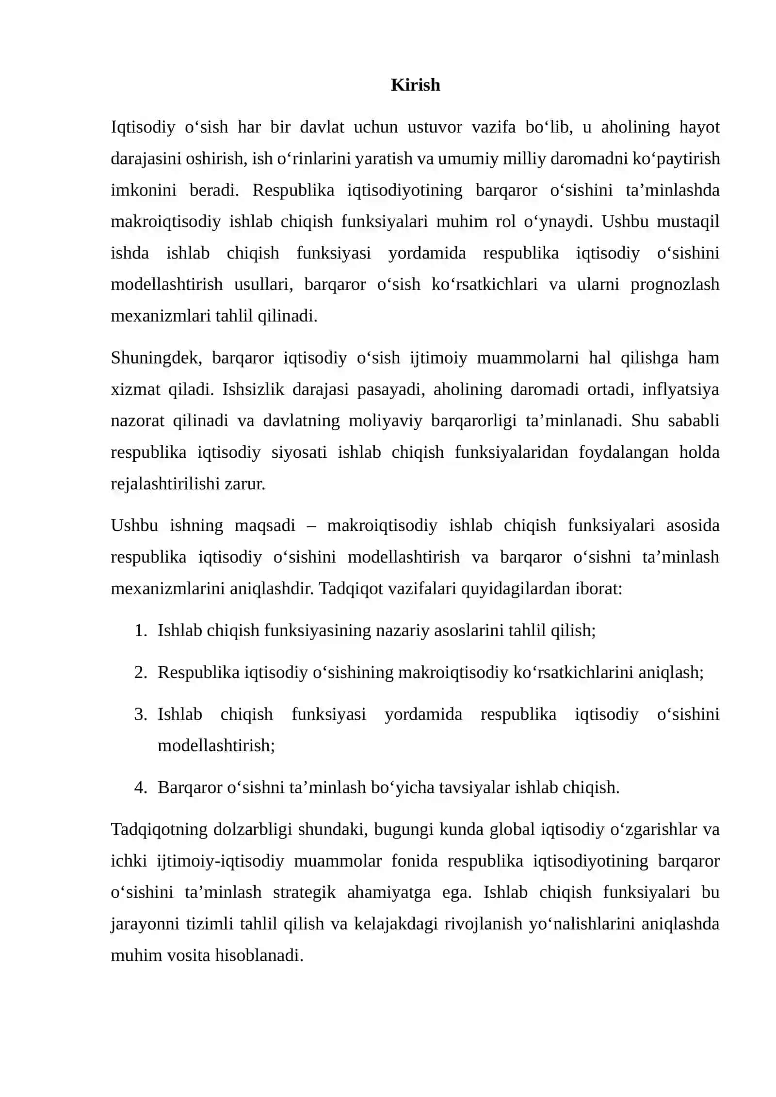 MAKROIQTISODIY ISHLAB CHIQISH FUNKSIYALARI ASOSIDA RESPUBLIKADA BARQAROR IQTISODIY O‘SISHNI MODELLASHTIRISH 2