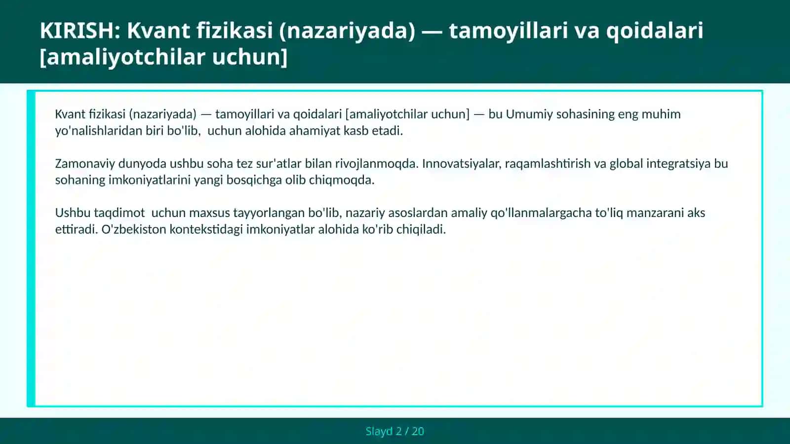 Kvant fizikasi (nazariyada) — tamoyillari va qoidalari [amaliyotchilar uchun] 2