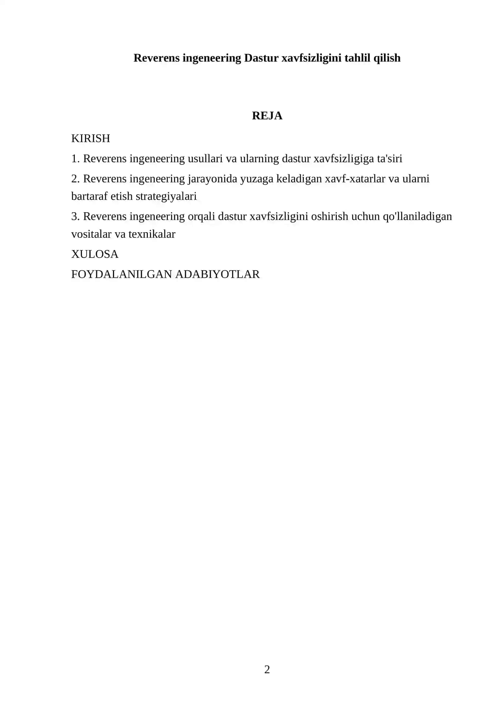 Reverens ingeneering Dastur xavfsizligini tahlil qilish 2