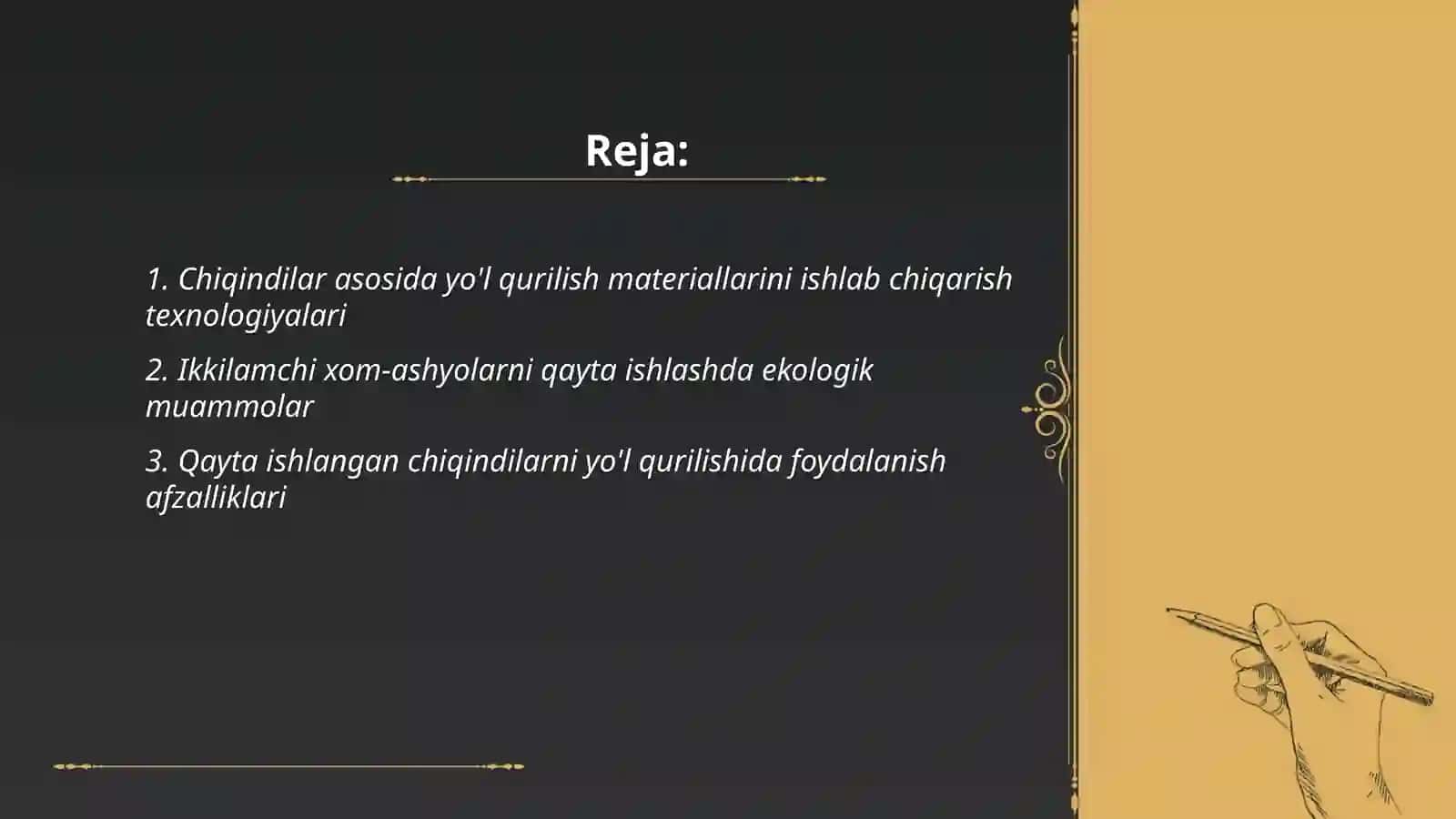 Chiqindilar va ikkilamchi maxsulotlar asosida yo'l qurilish materillarini olish 2