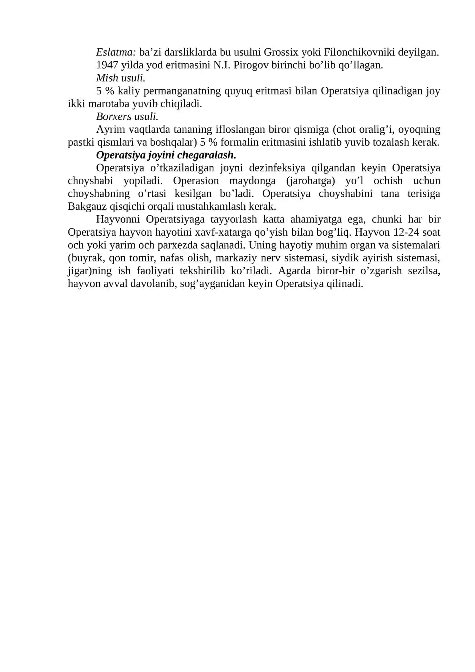 OPERATSIYA MAYDONCHASI VA HAYVONLARNI OPERATSIYAGA TAYYORLASH 2