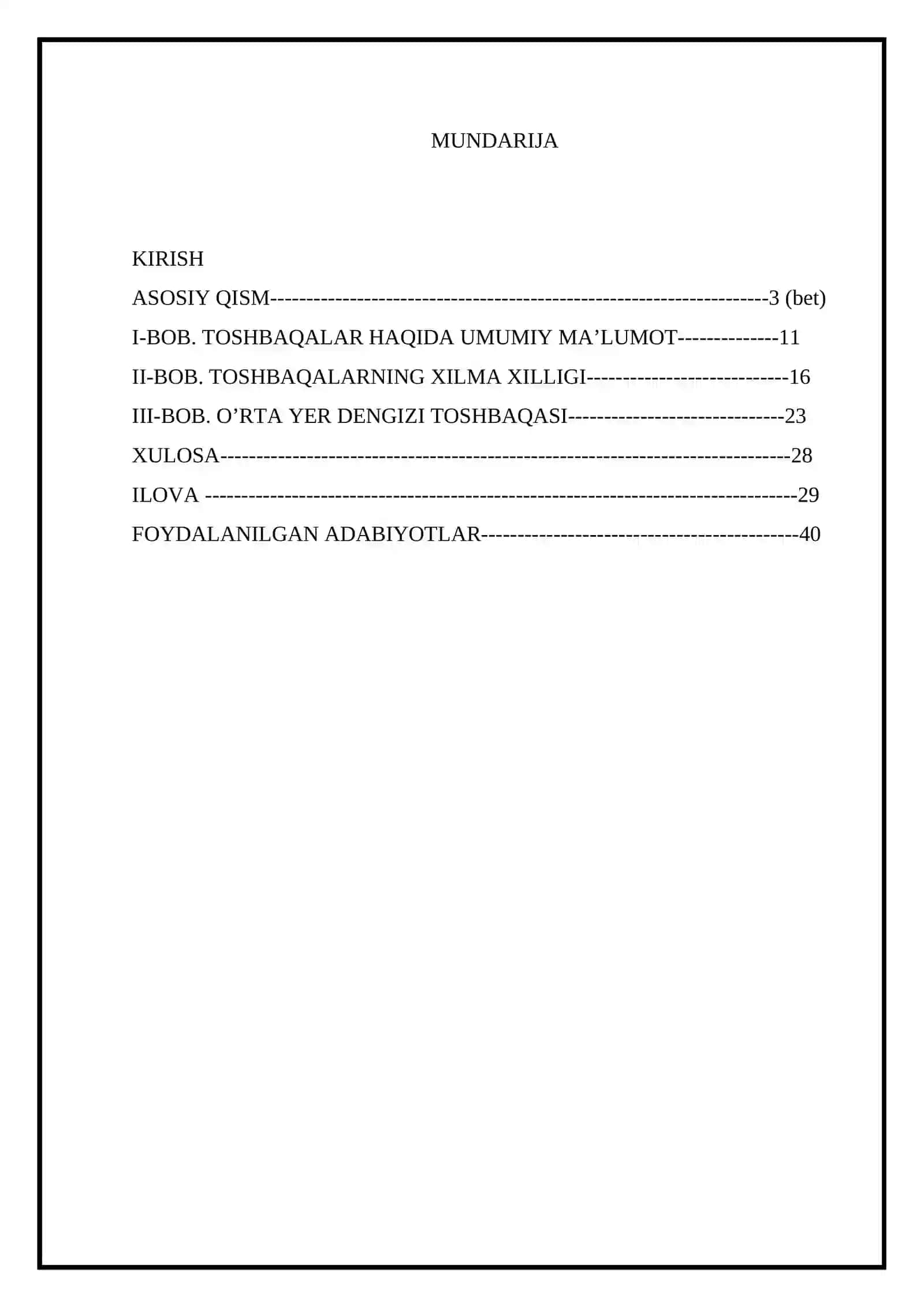 TOSHBAQALAR TUZILISHINING ASOSIY XUSUSIYATLARI TURLARI TARQALISHI KURS ISHI 2