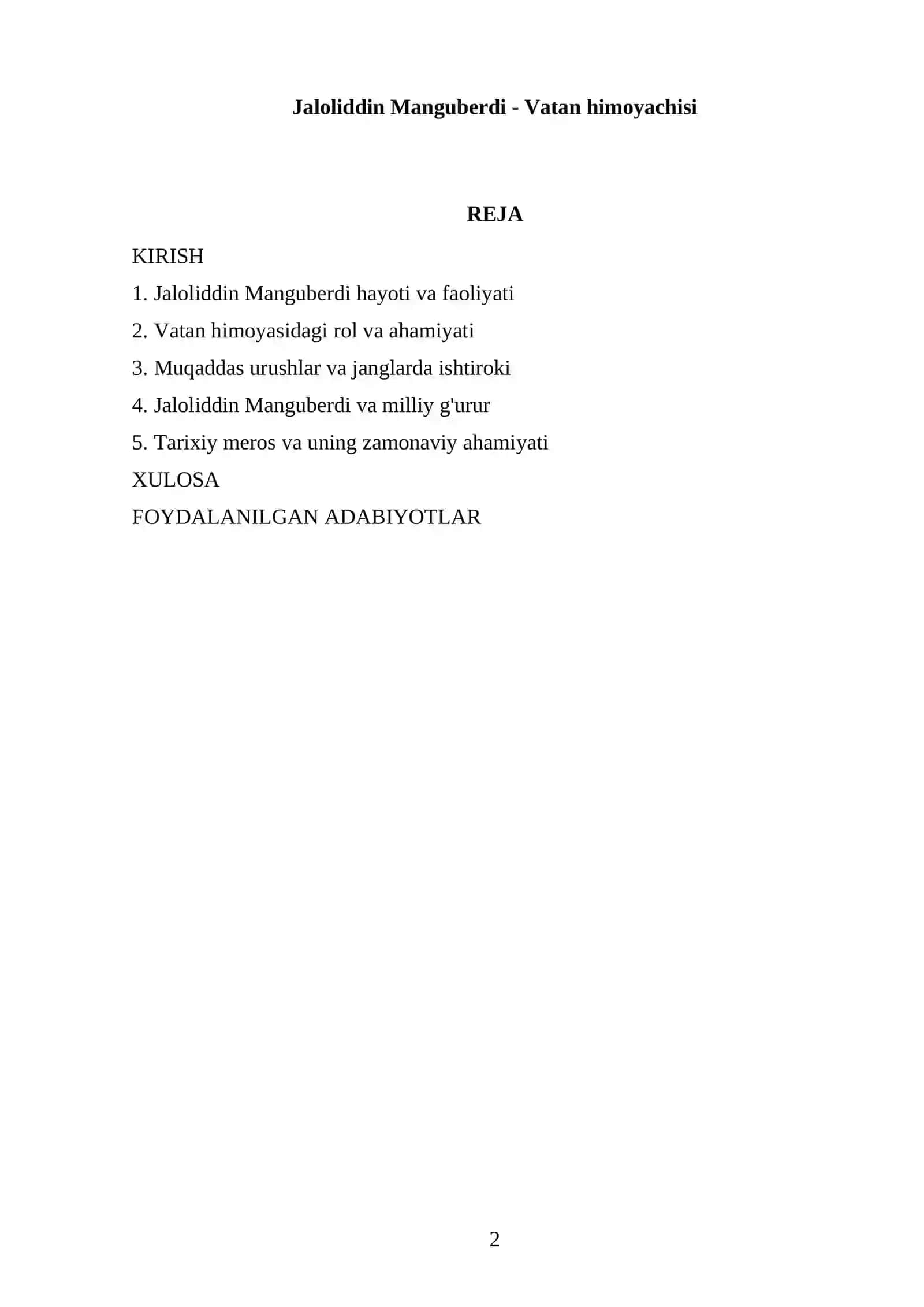 Jaloliddin Manguberdi - Vatan himoyachisi REFERATI 2