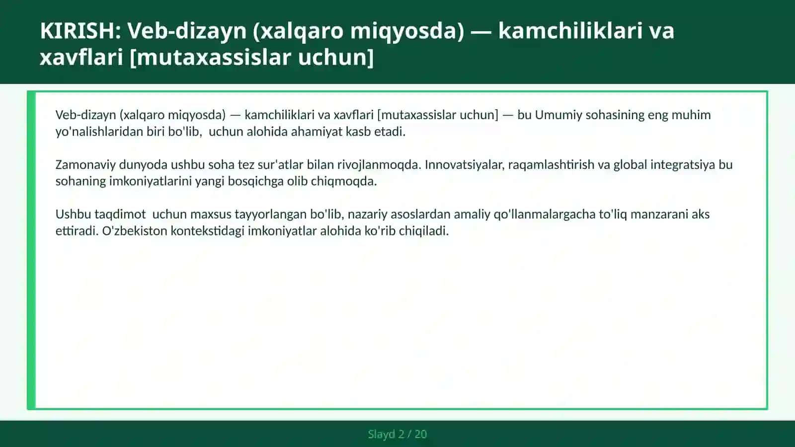 VEB-DIZAYN (XALQARO MIQYOSDA) — KAMCHILIKLARI VA XAVFLARI [MUTAXASSISLAR UCHUN] 2