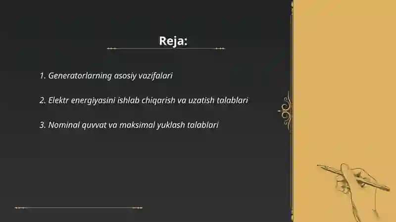 Generatorlarning vazifasi va ularga quyilgan talablar 2