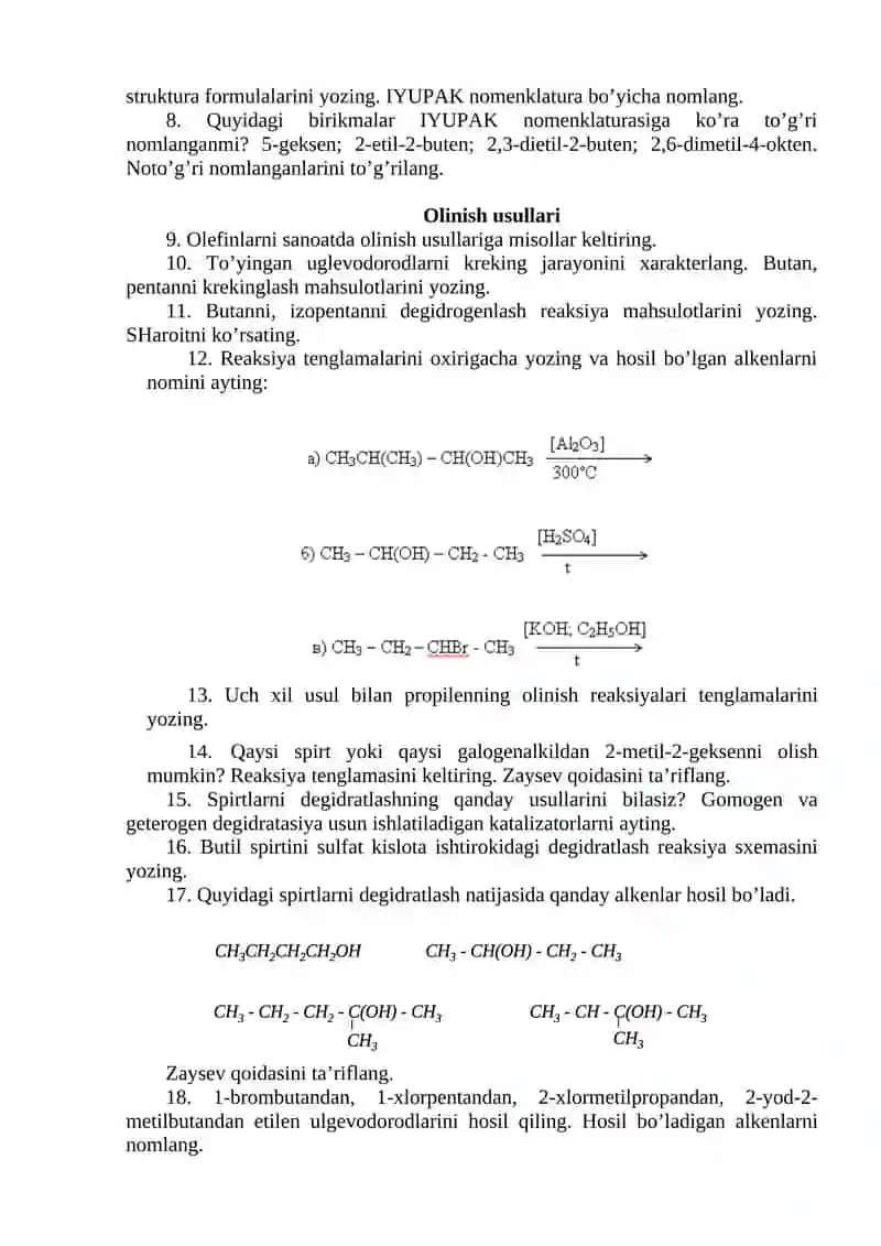ALKENLARNI IZOMERIYASINI, NOMLANISHINI VA OLINISH USULLARINI O‘RGANISH 2