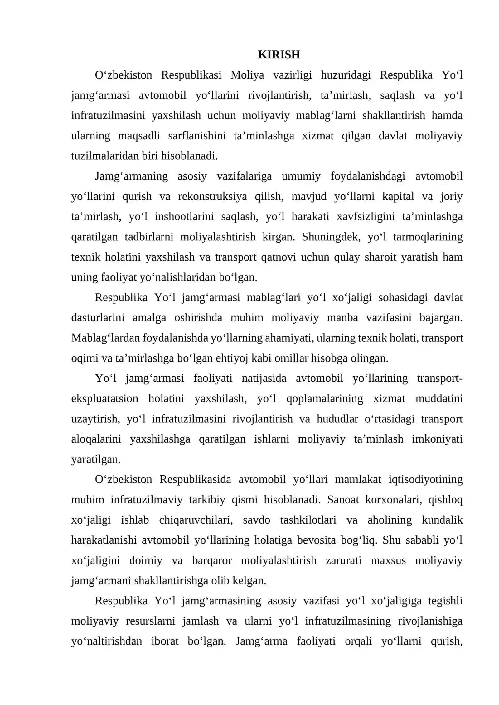O‘ZBEKISTON RESPUBLIKASI MOLIYA VAZIRLIGI HUZURIDAGI RESPUBLIKA YO‘L JAMG’ARMASI. 2