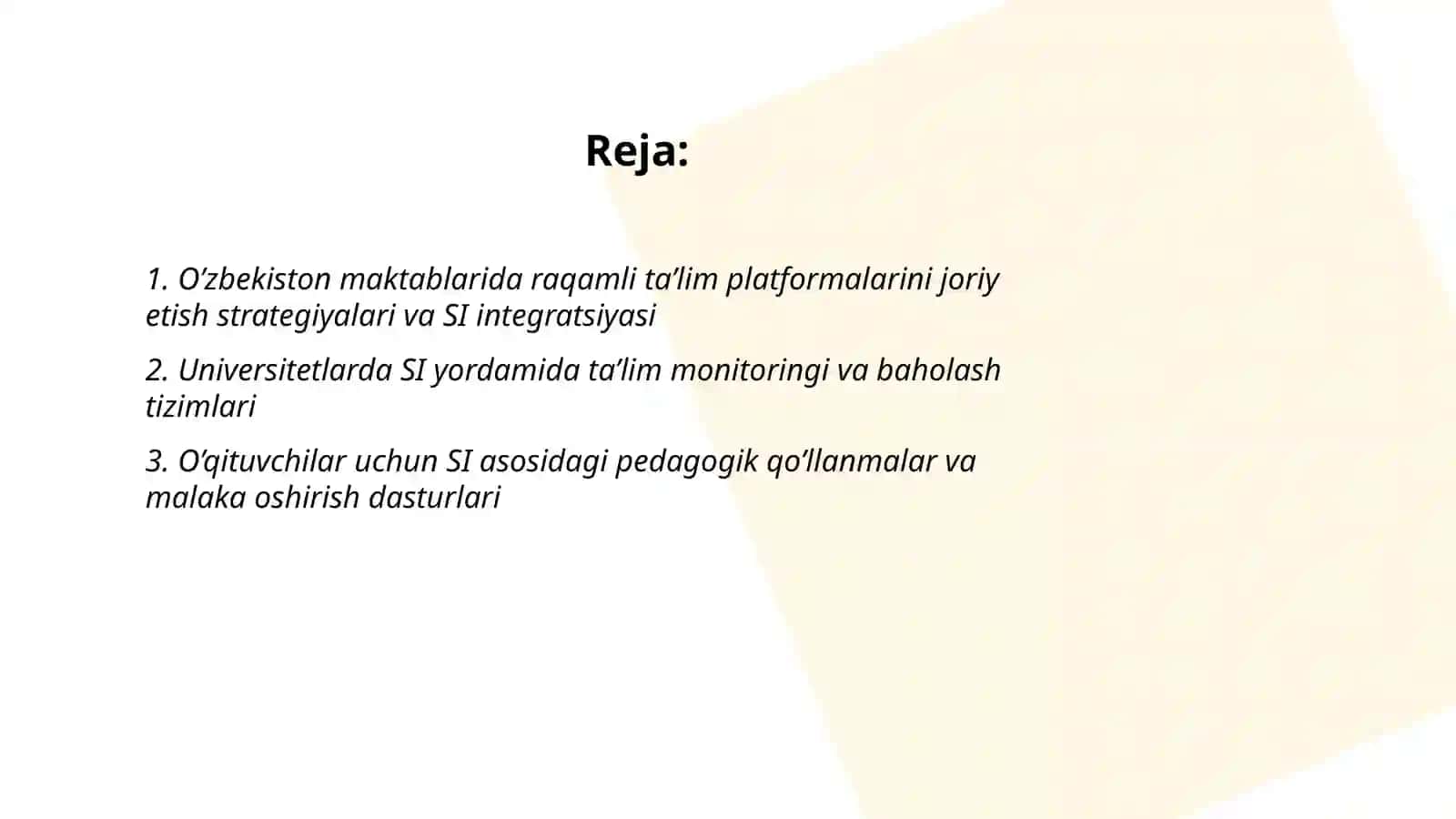 O’zbekiston ta’limida raqamli platformalar va SI integratsiyasi. Shodiyeva Dilfuza 2
