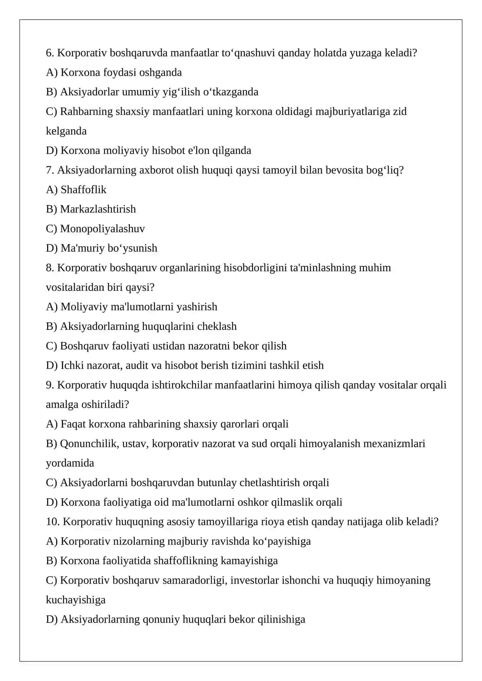 Korporativ huquqning asosiy tamoyillari ishtirokchilarning tengligi, shaffoflik, hisobdorlik va manfaatlarni himoya qilish.docx 2