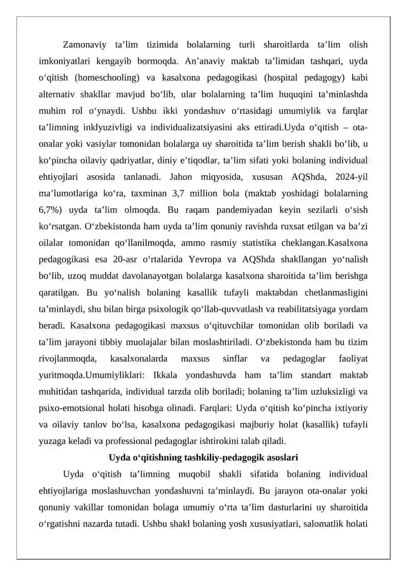 Uyda o‘qitish va gospital pedagogika: umumiylik va tafovutlar 2
