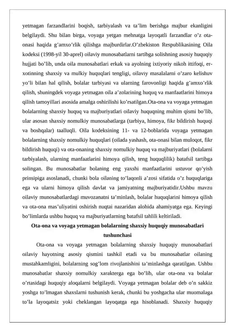 Ota-ona hamda voyaga yetmagan bolalarning shaxsiy huquq va majburiyatlari 2