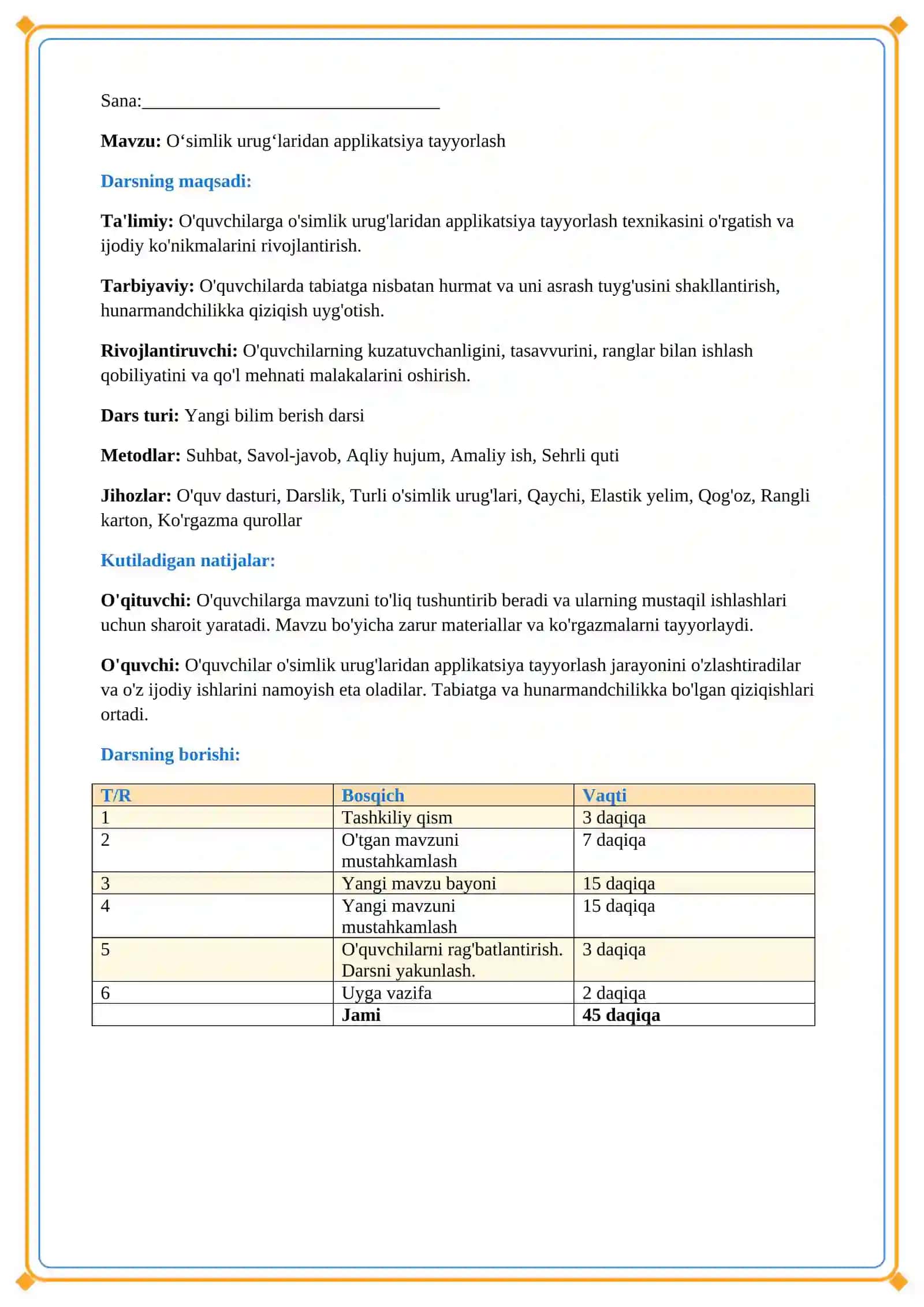 Lesson on Oʻsimlik urugʻlaridan applikatsiya tayyorlash 2