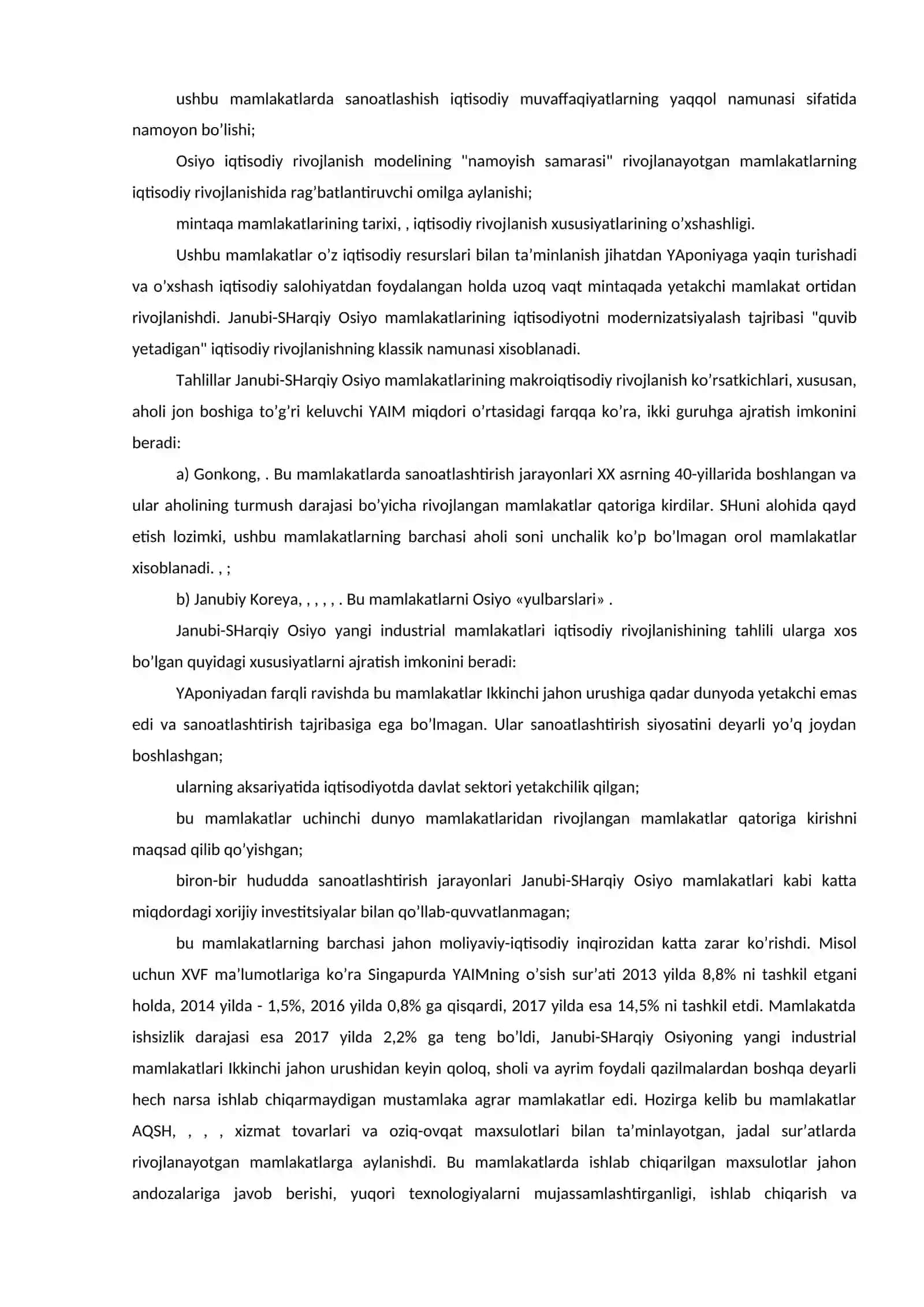 Janubi- Sharqiy Osiyo yangi industrial mamlakatlarida iqtisodiy rivojlanish muvaffaqiyatlari 2