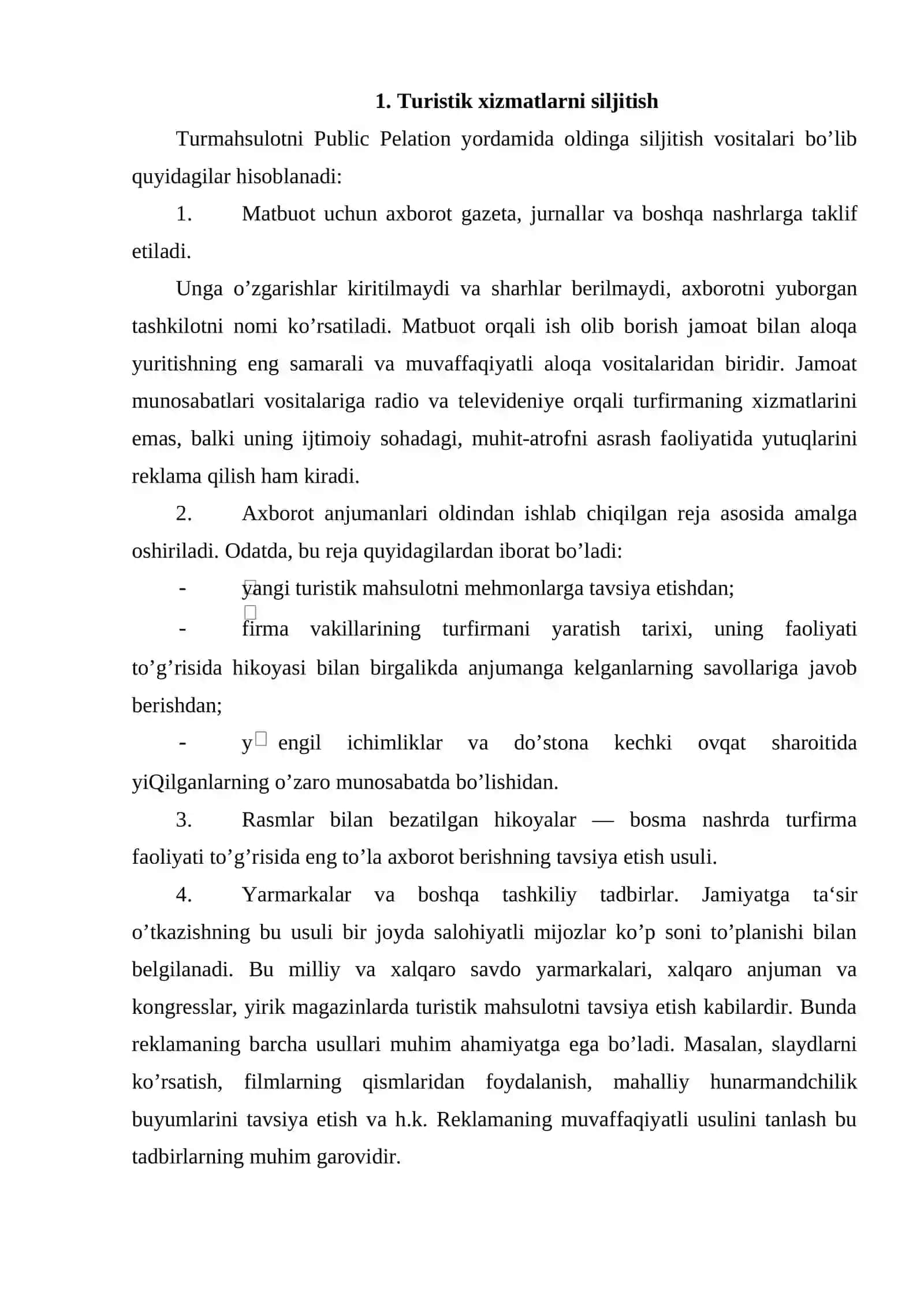Turistik xizmatlarni siljitish 2