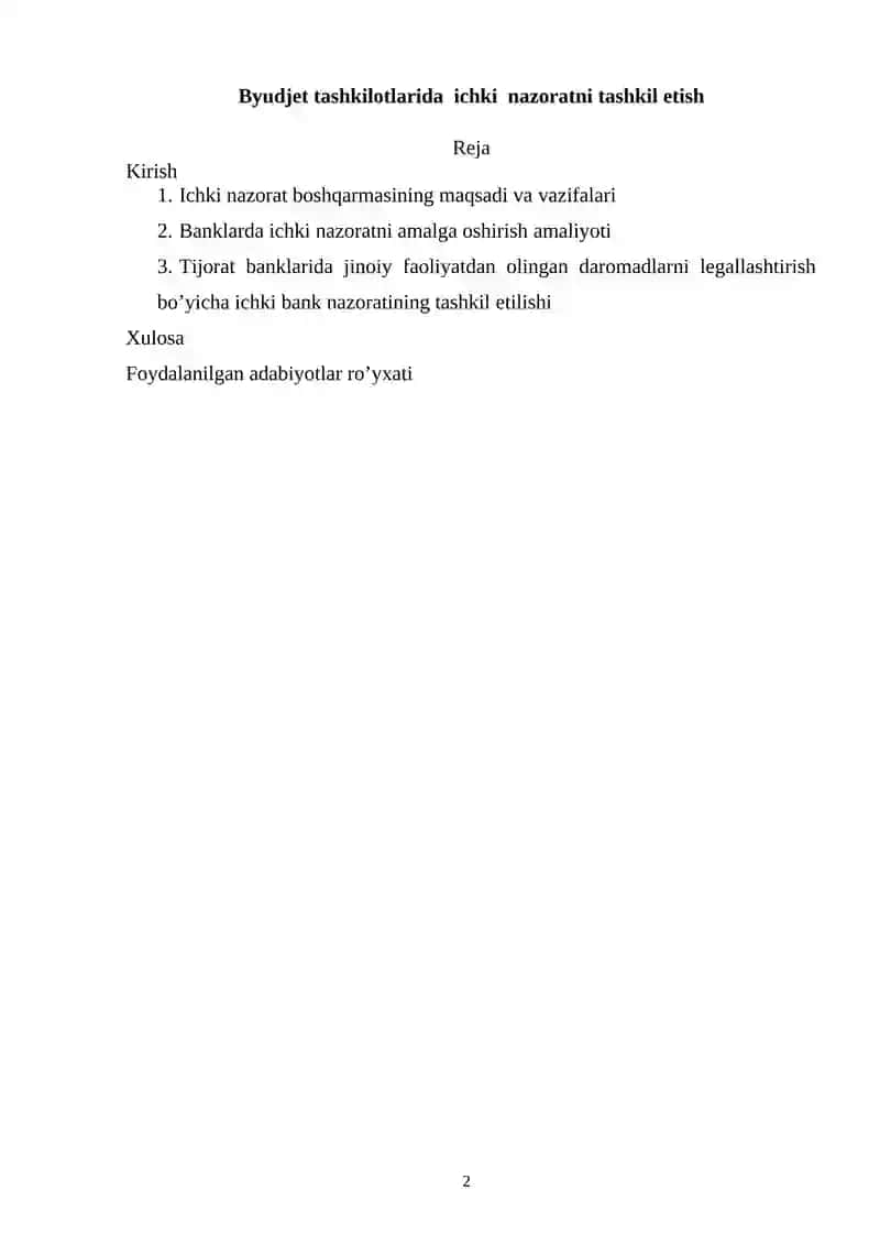 Byudjet tashkilotlarida ichki nazoratni tashkil etish 2