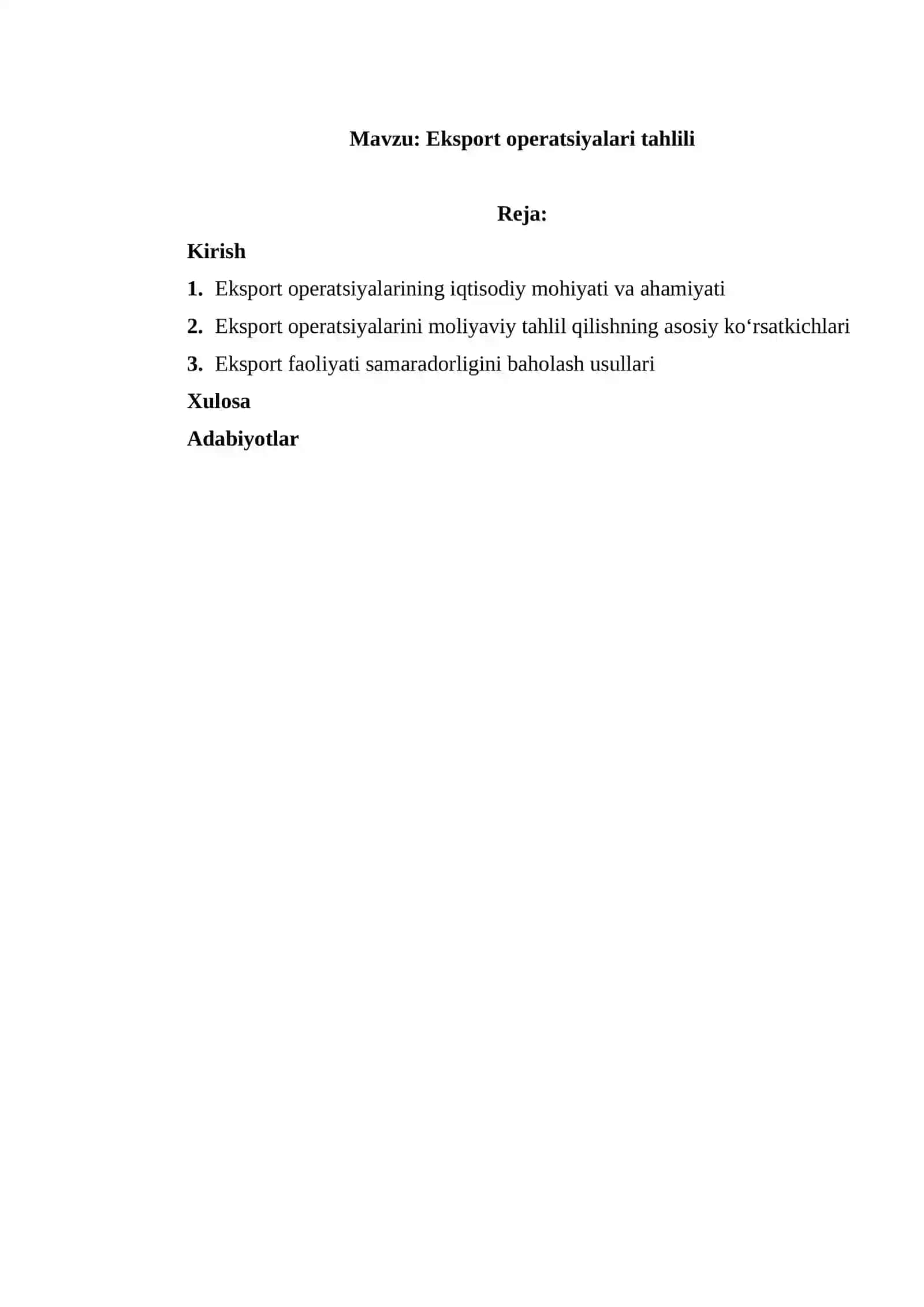 Eksport operatsiyalari tahlili 2