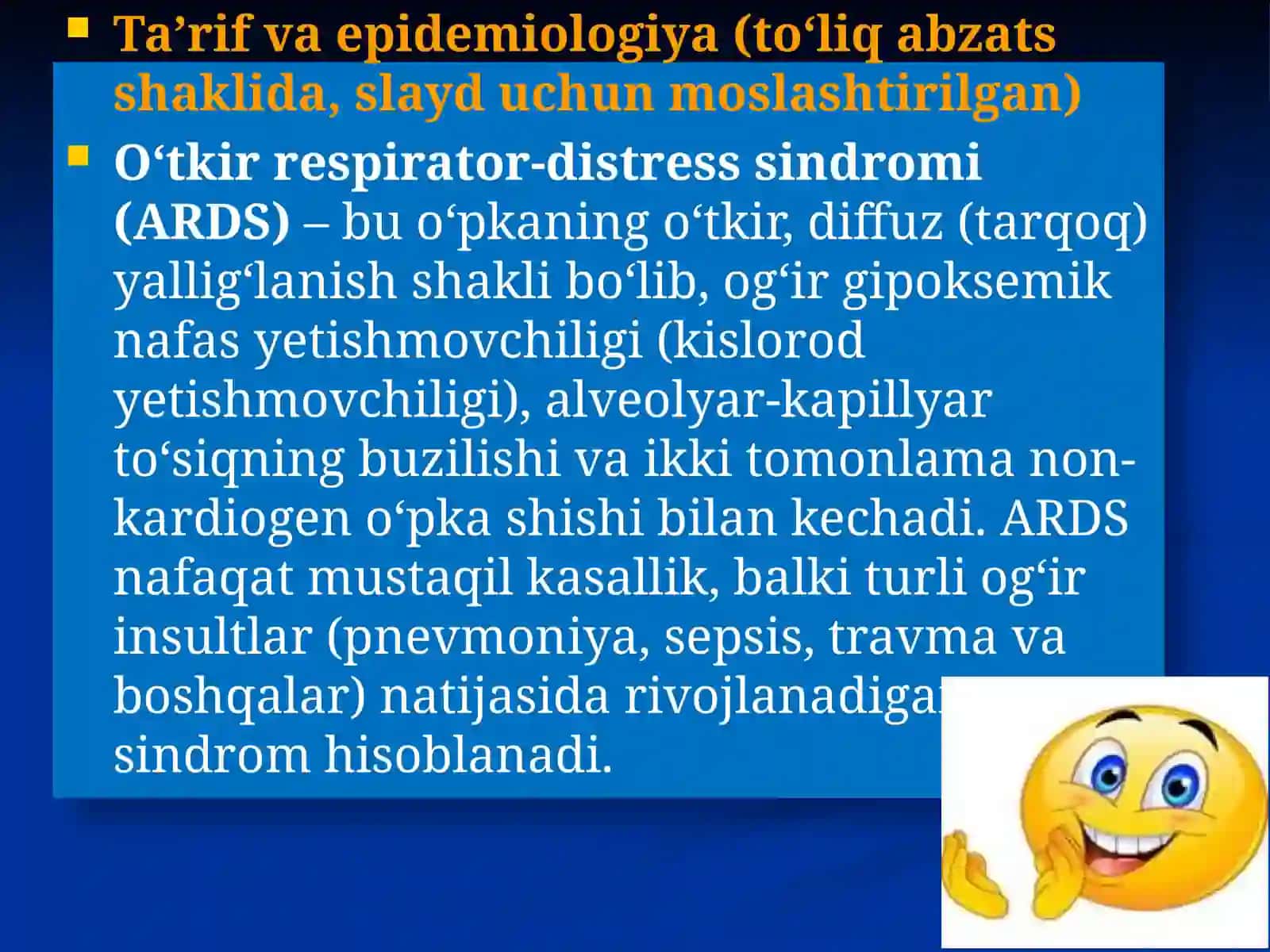 O‘tkir respirator-distress sindromi prezentatsiya 2