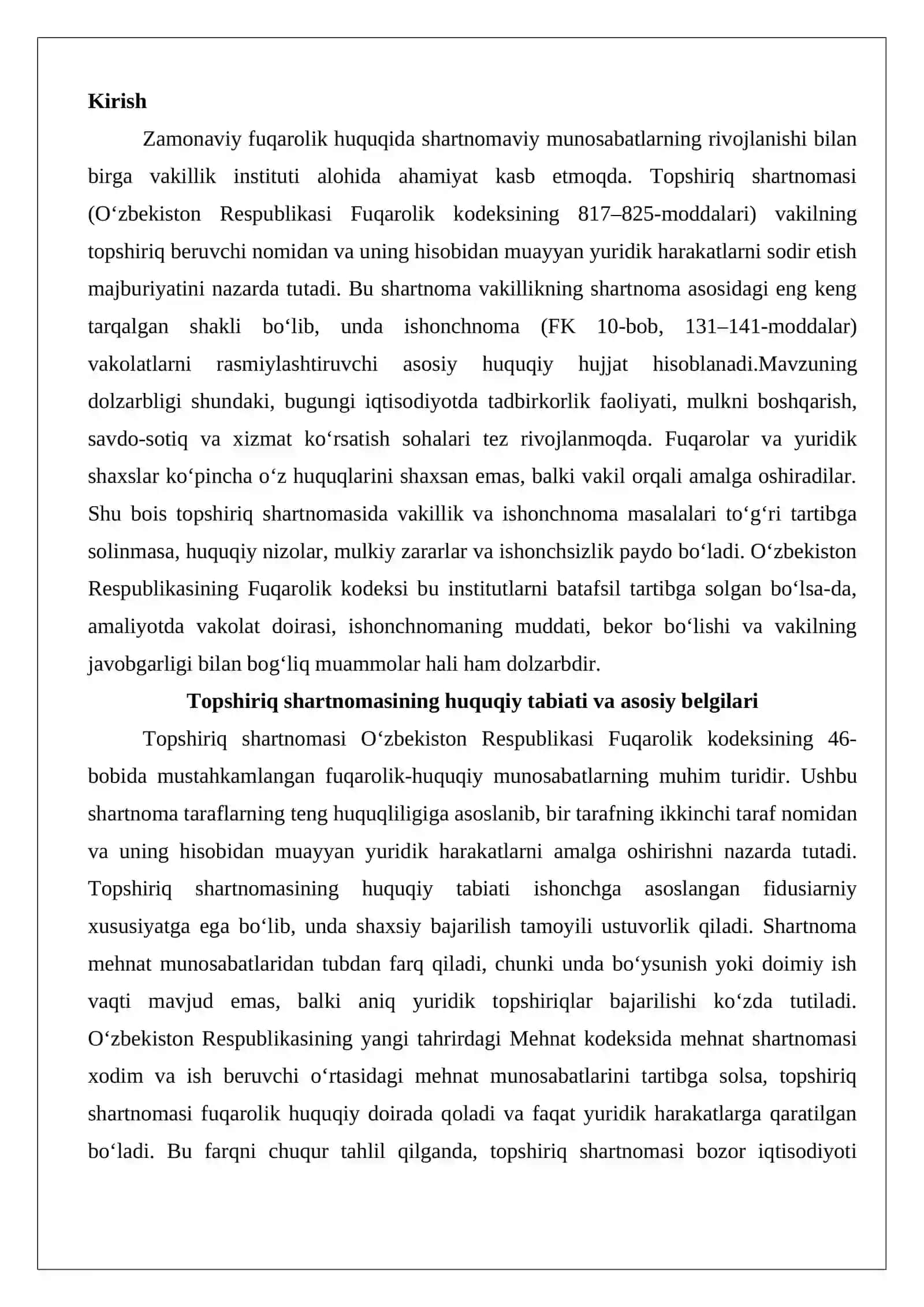 Topshiriq shartnomasida vakillik va ishonchnoma masalalari 2
