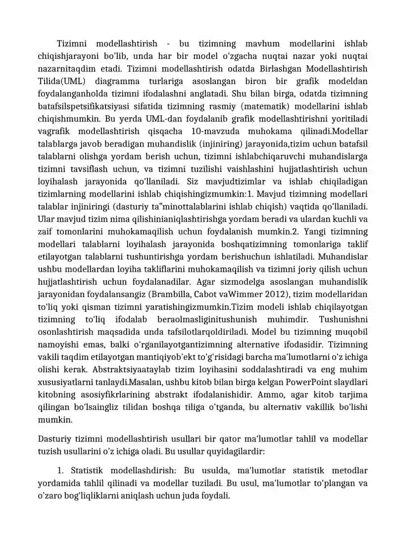 Tizimni modellashtirish 2