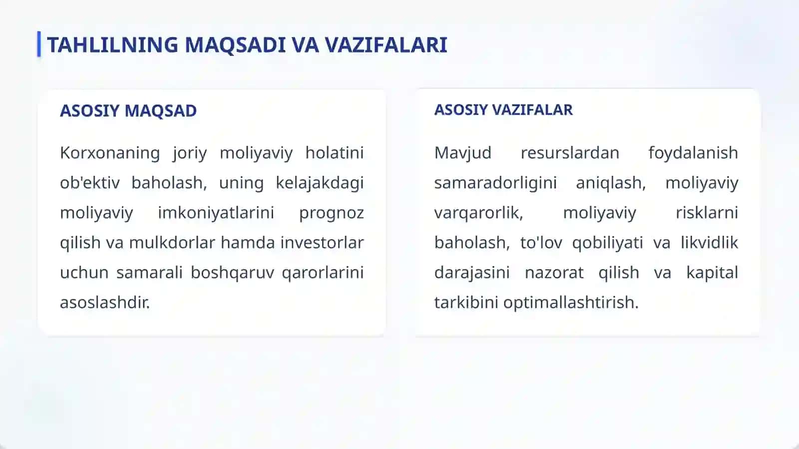 MOLIYAVIY KO’RSATKICHLAR TAHLILI 2