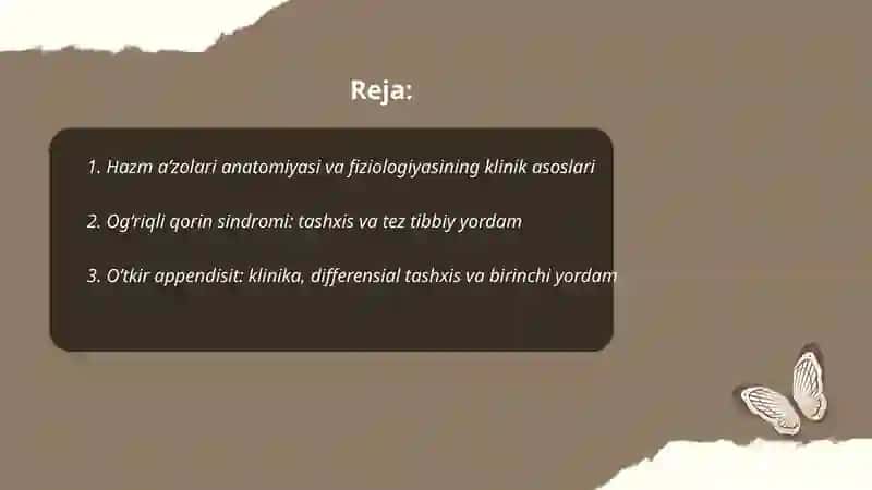 Hazm aʼzolari klinik patalogiyasi va birinchi tibbiy yordam 2