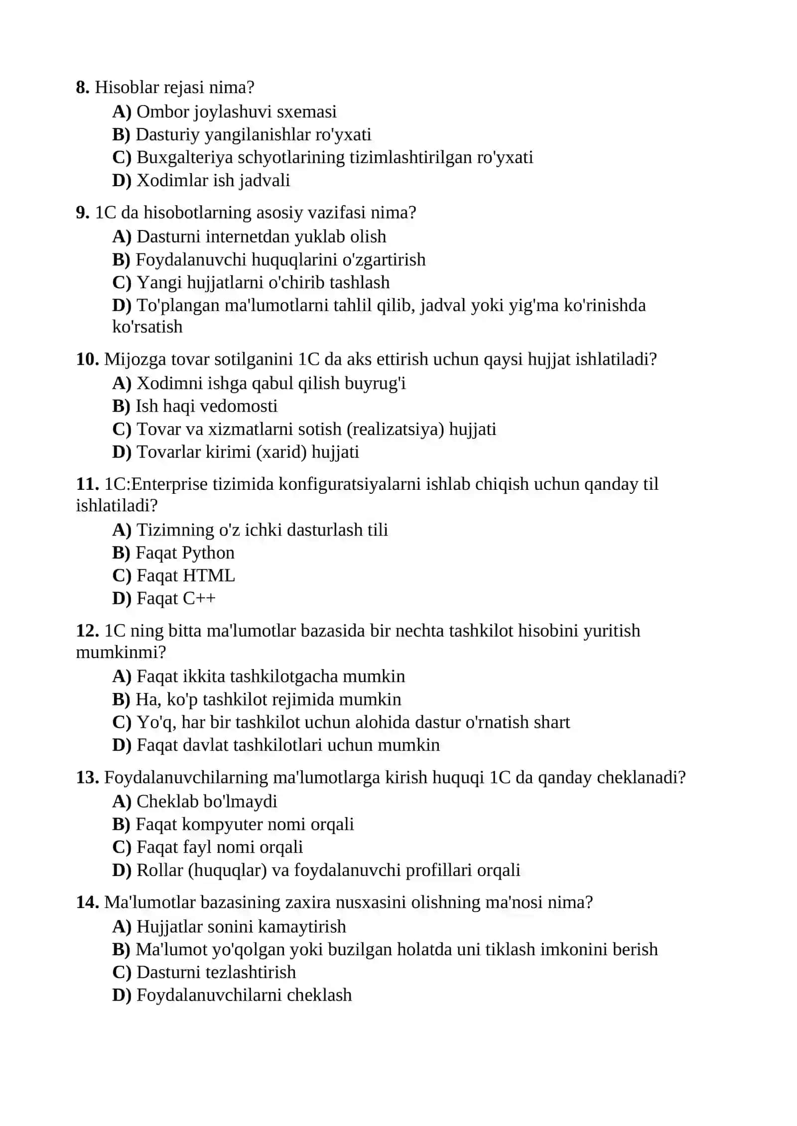 5-mavzu. 1C: Predpriyatiya dasturining funksional imkoniyatlari va afzalliklari 2