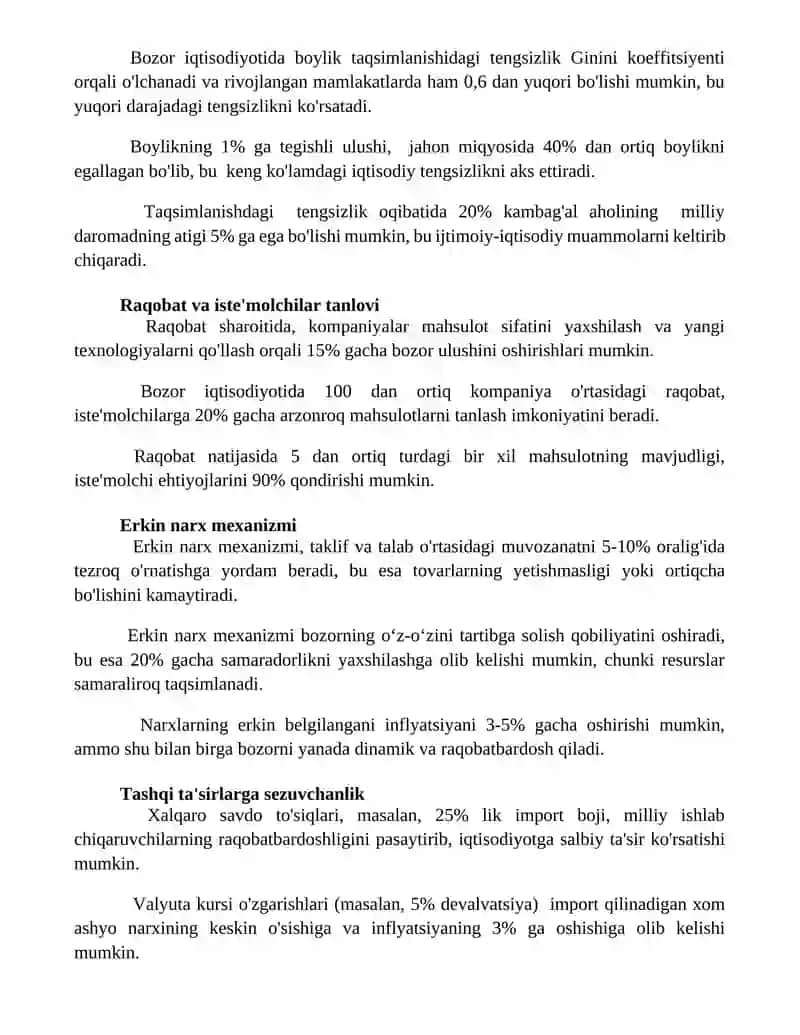 Bozor iqtisodiyotining afzalliklari va kamchiliklari 2