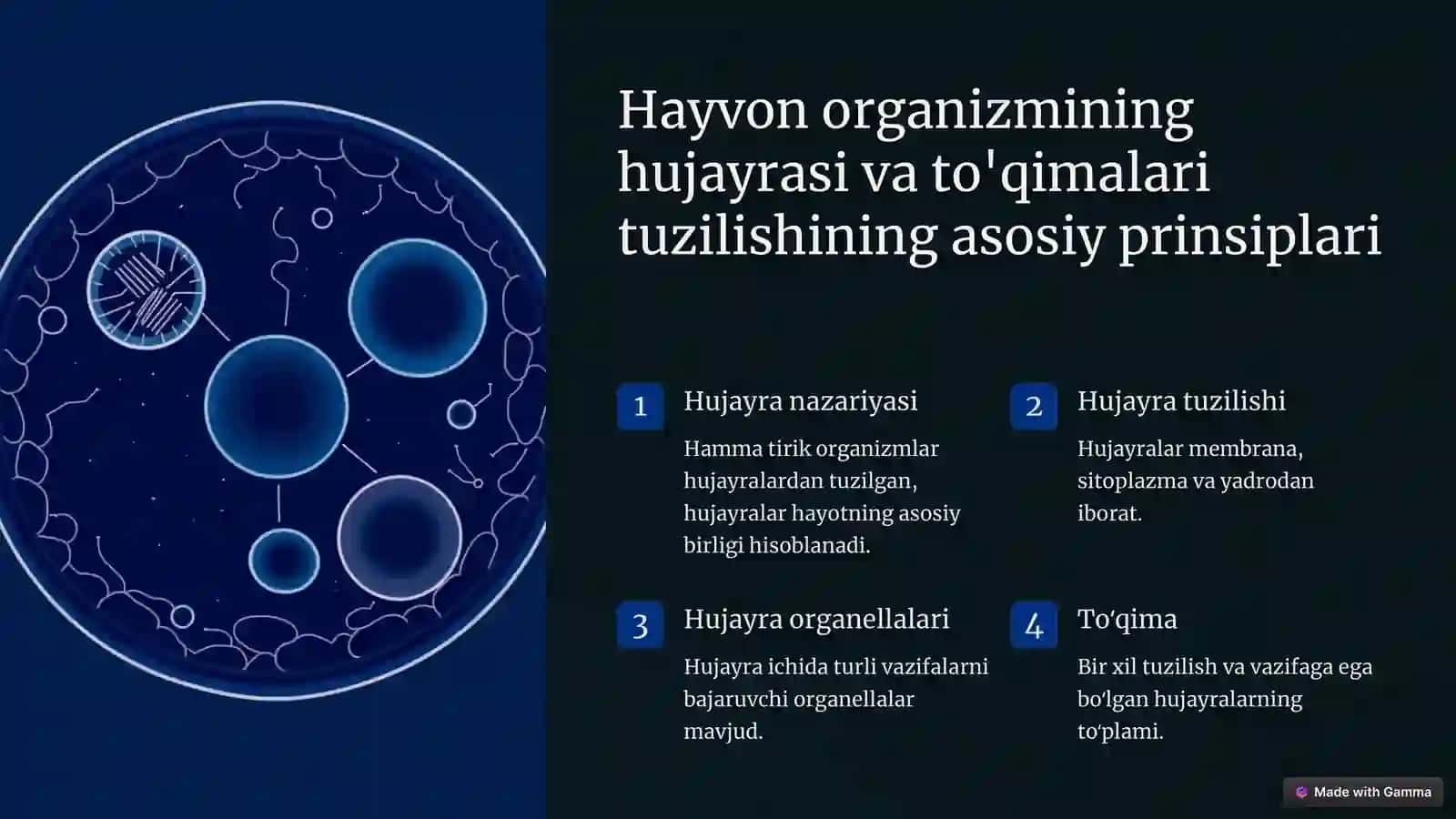 Hayvon organizmi hujayrasi va to'qimalarining tuzilishi va rivojlanish shartlari 2