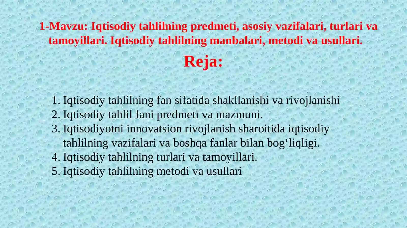 Iqtisodiy tahlil fani 2