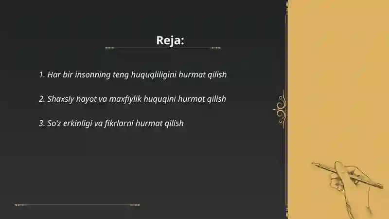 Har bir insonning teng huquqliligini hurmat qilish 2
