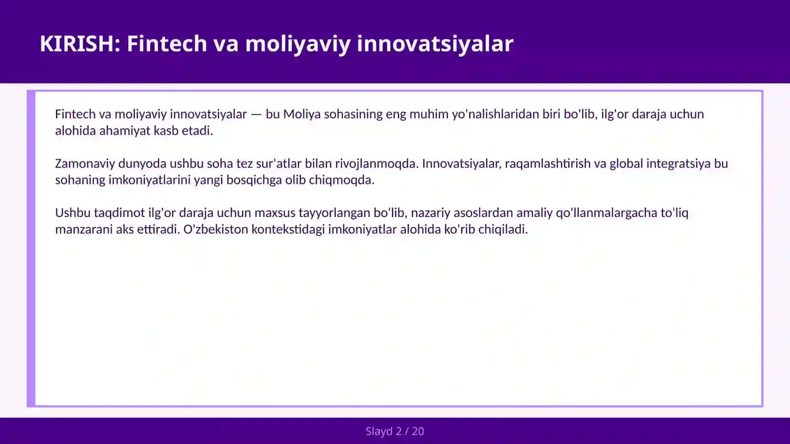 FINTECH VA MOLIYAVIY INNOVATSIYALAR 2