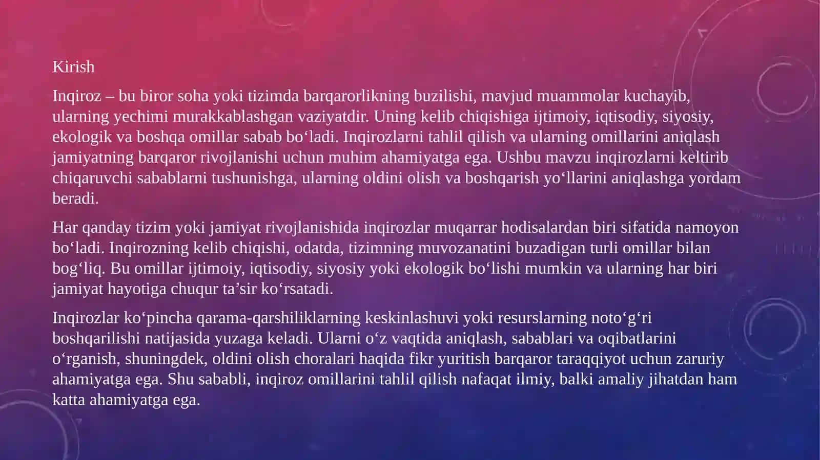 inqirozning vujudga kelish omillari 2
