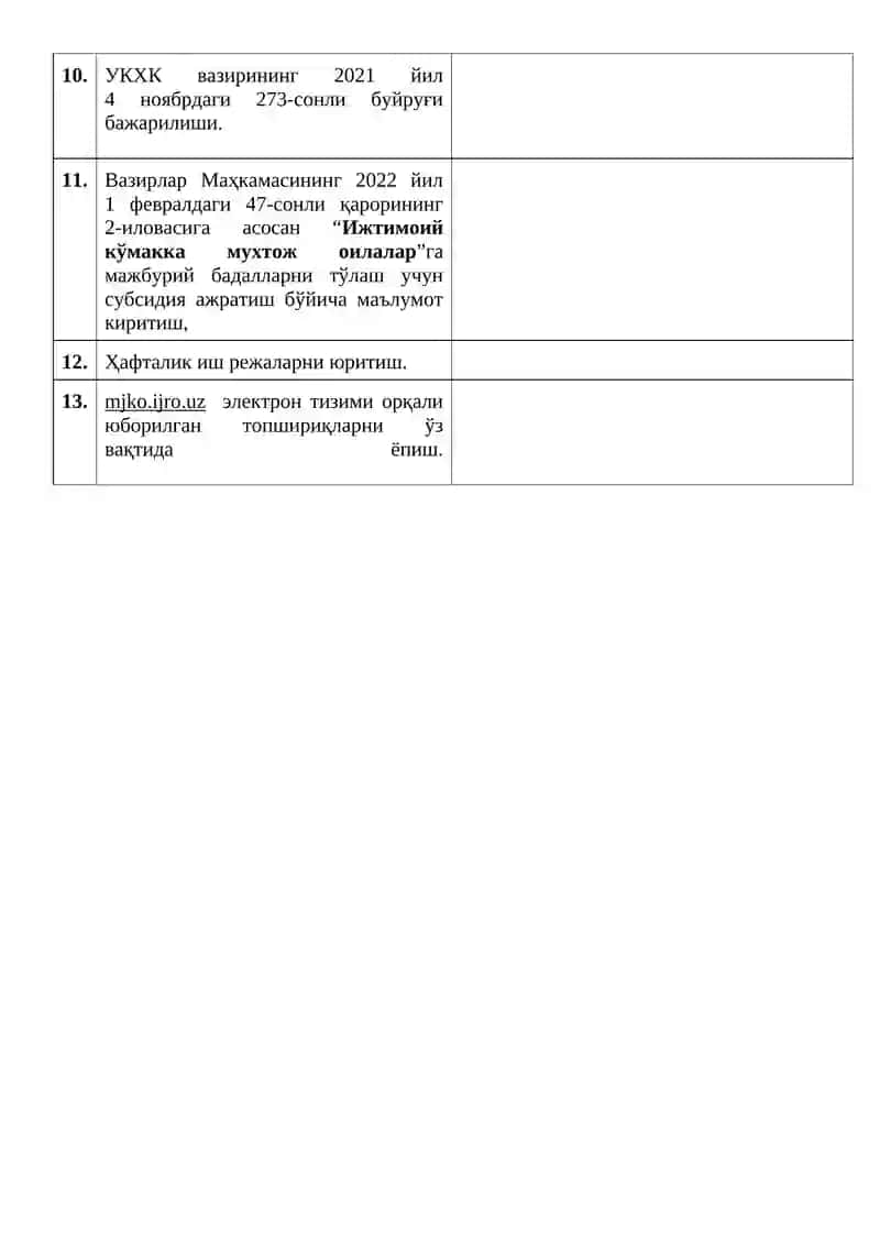 Кунлик ижроси таъминлаш 2