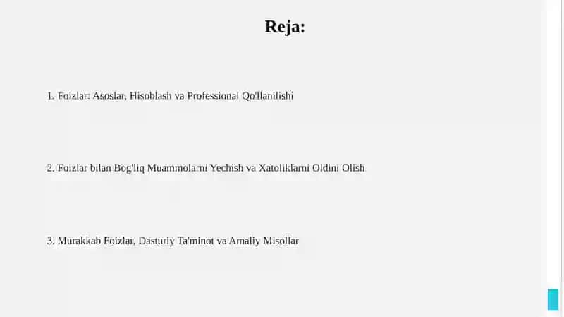 Foiz va uning tatbiqiga doir kasbiy mazmunli masalalar 2