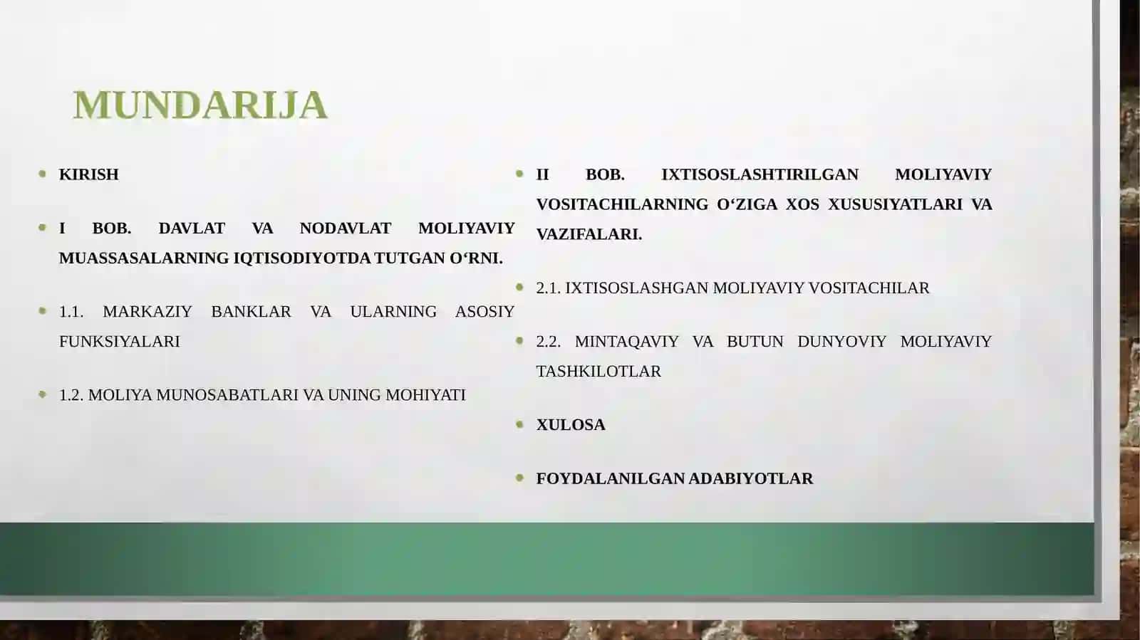Davlat va nodavlat moliyaviy muassasalarning iqtisodiyotda tutgan o‘rni 2