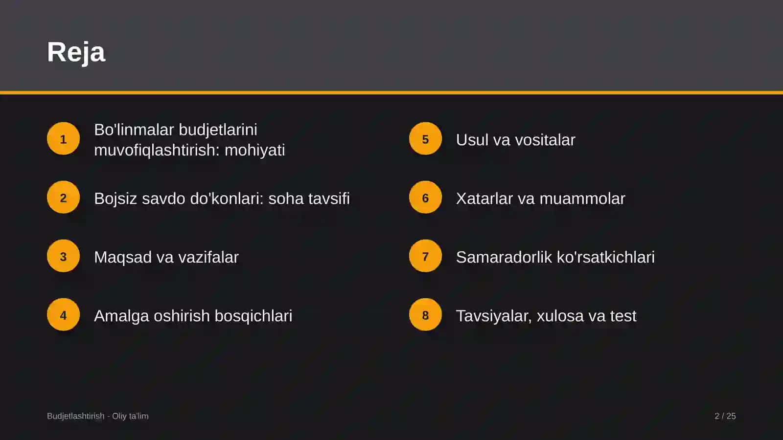 Bojsiz savdo do'konlarida bo'linmalar budjetlarini muvofiqlashtirish 2