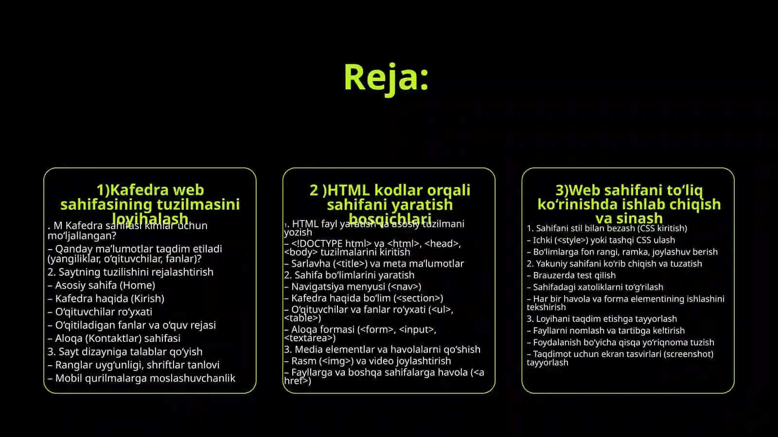HTML tilida KAFEDRA websahifasini yaratish 2